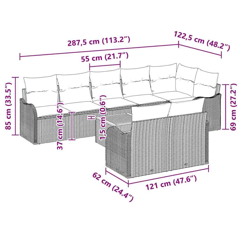 vidaXL Tuinbank Set met opslag 9 pcs Zwart en Crème poly rattan