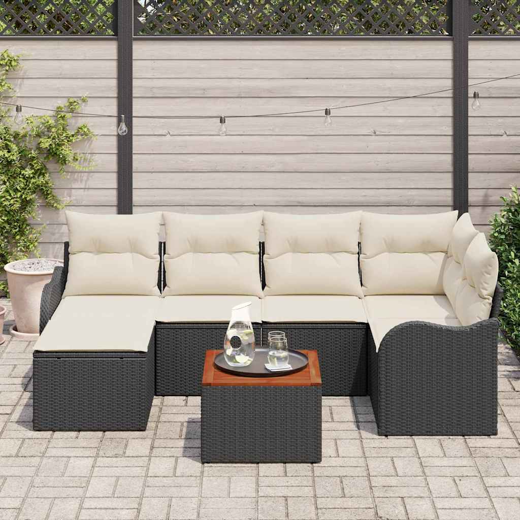 vidaXL Tuinbank Set met opslag 7 pcs Zwart en Crème poly rattan
