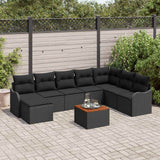 vidaXL Tuinbank Set met opslag 9 pcs Zwart en Crème poly rattan