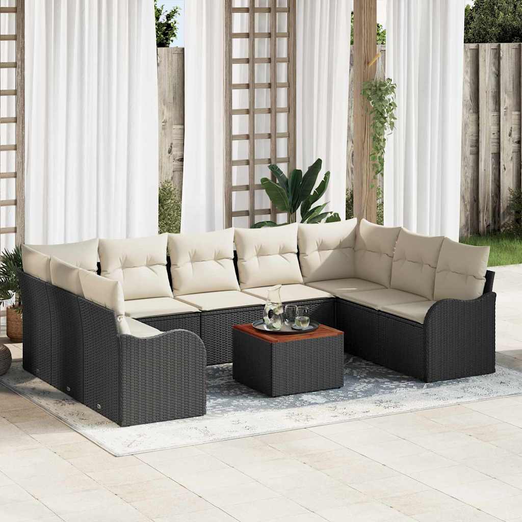 vidaXL Tuinbank Set met opslag 10 pcs Zwart en Crème poly rattan