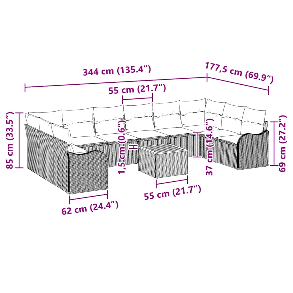 vidaXL Tuinbank Set met opslag 11 pcs Zwart en Crème poly rattan