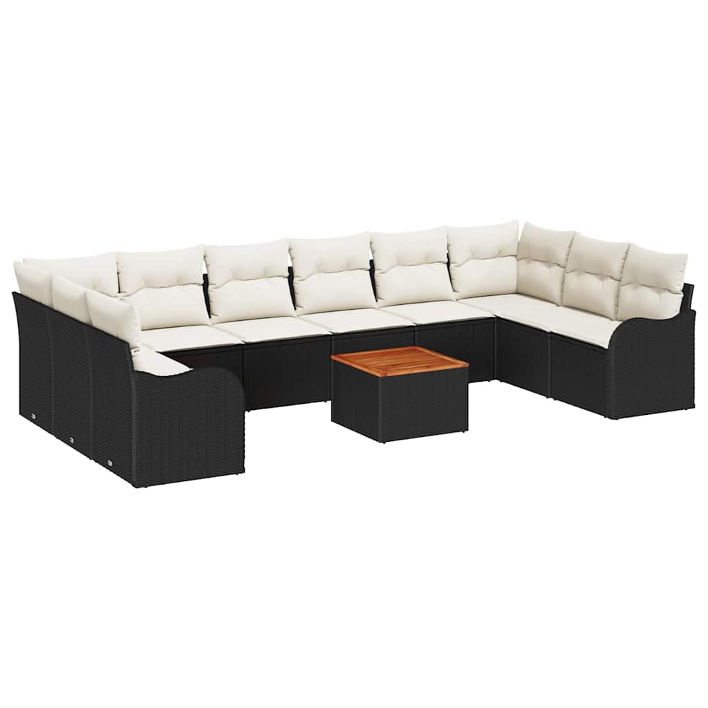 vidaXL Tuinbank Set met opslag 11 pcs Zwart en Crème poly rattan
