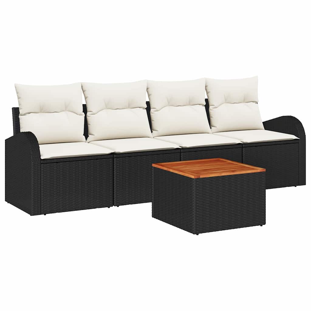 vidaXL Tuinbank Set met opslag 5 pcs Zwart en Crème poly rattan