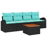 vidaXL Tuinbank Set met opslag 5 pcs Zwart en Turkoois poly rattan