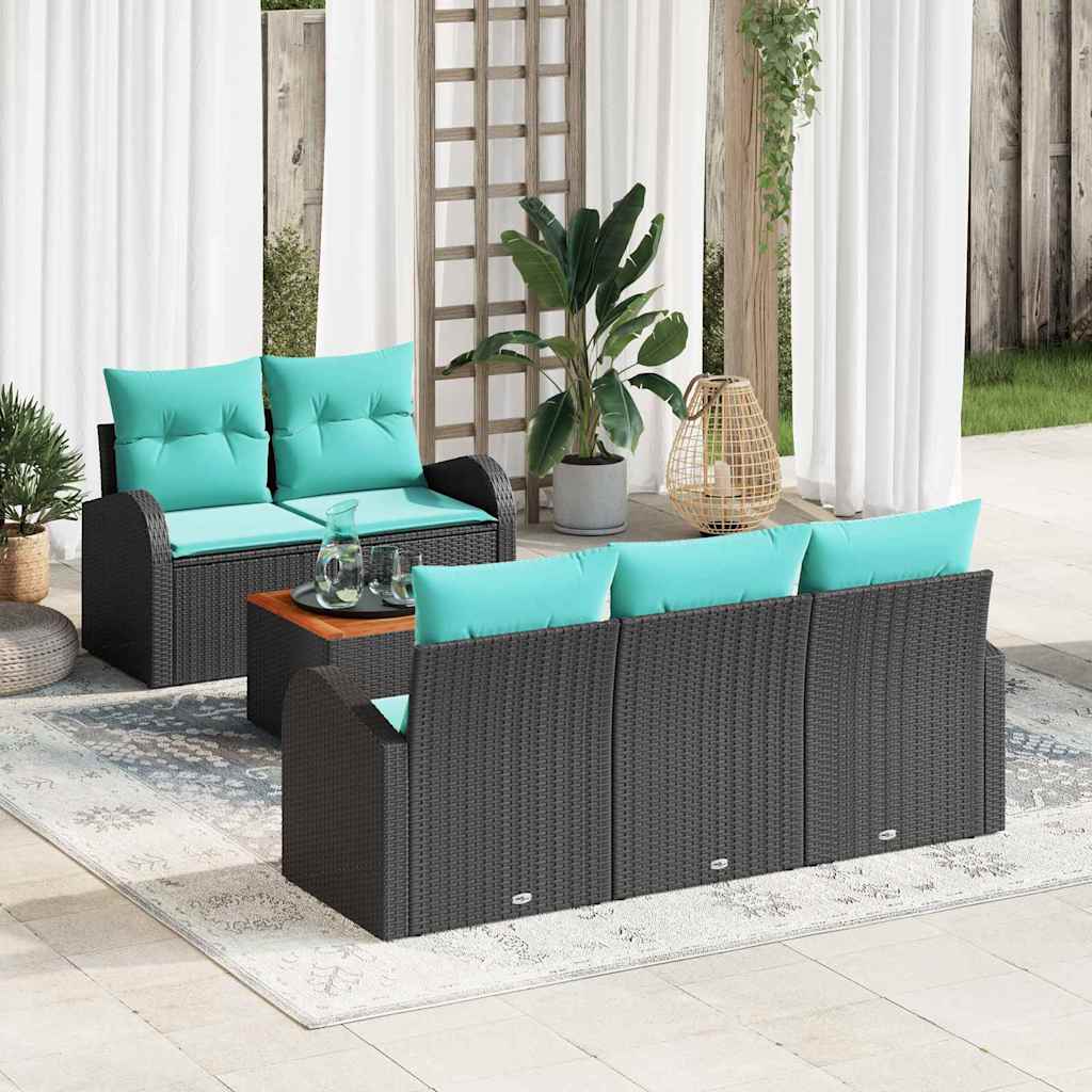 vidaXL Tuinbank Set met opslag 6 pcs Zwart en Turkoois poly rattan