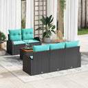 vidaXL Tuinbank Set met opslag 6 pcs Zwart en Turkoois poly rattan