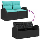 vidaXL Tuinbank Set met opslag 6 pcs Zwart en Turkoois poly rattan