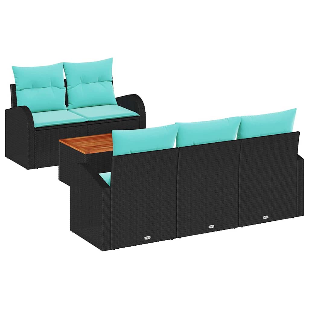 vidaXL Tuinbank Set met opslag 6 pcs Zwart en Turkoois poly rattan