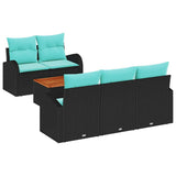 vidaXL Tuinbank Set met opslag 6 pcs Zwart en Turkoois poly rattan