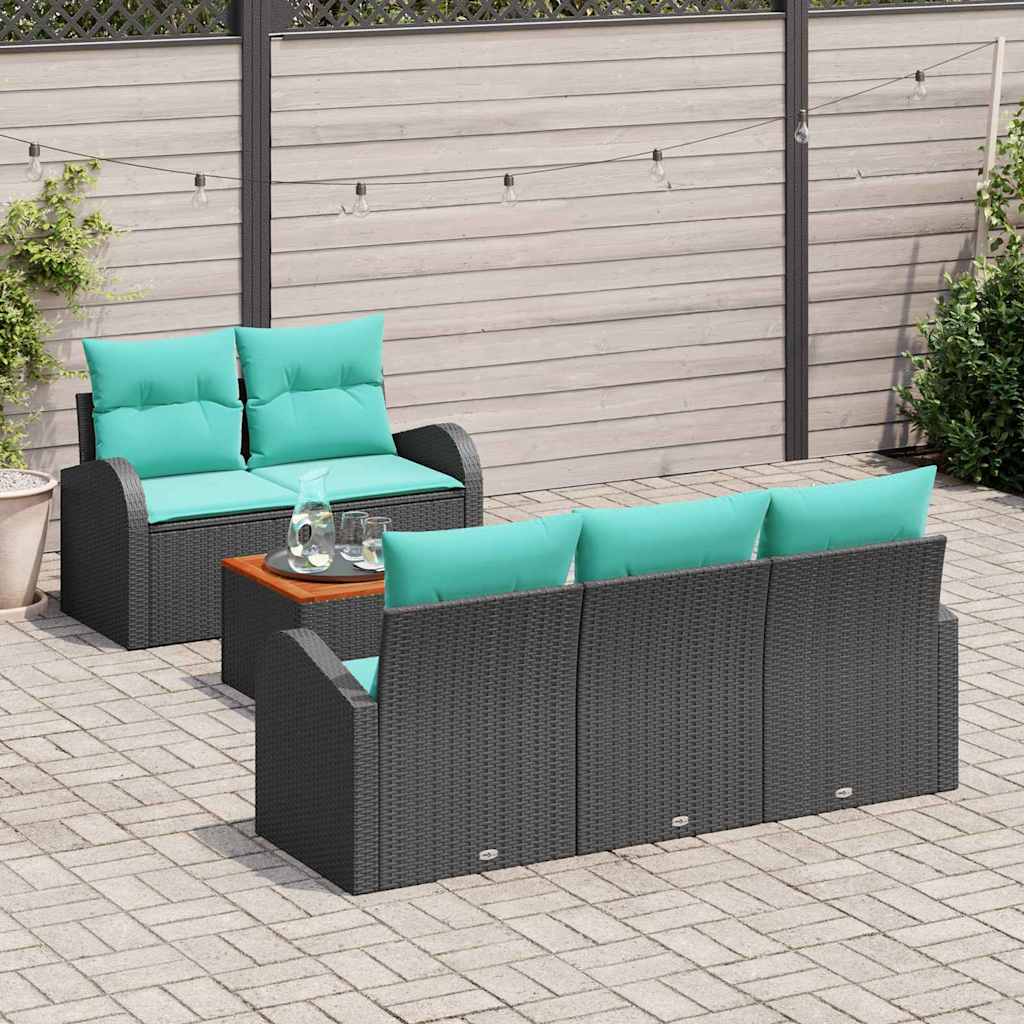 vidaXL Tuinbank Set met opslag 6 pcs Zwart en Turkoois poly rattan