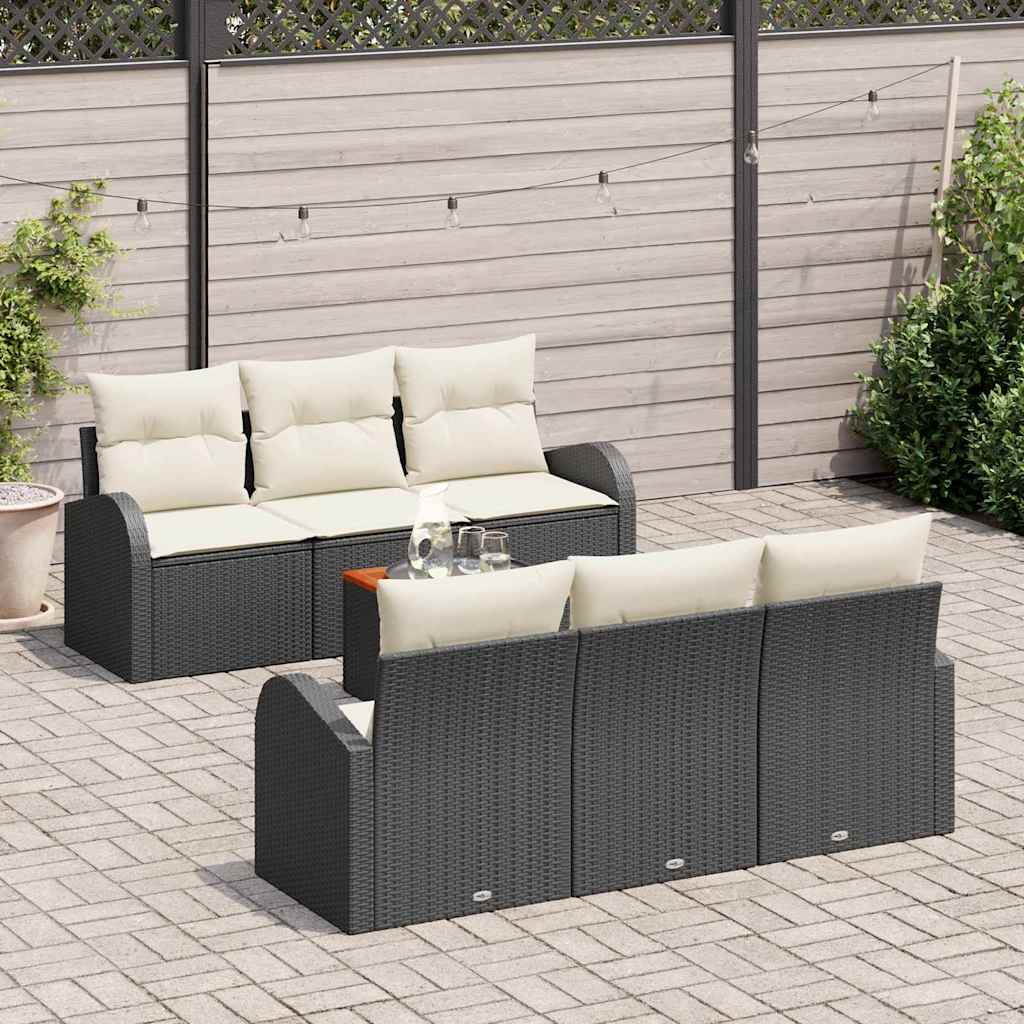 vidaXL Tuinbank Set met opslag 7 pcs Zwart en Crème poly rattan