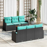 vidaXL Tuinbank Set met opslag 7 pcs Zwart en Turkoois poly rattan