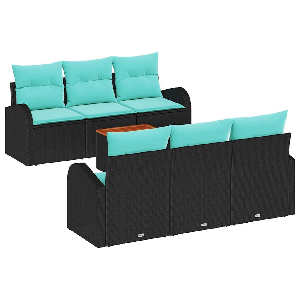 vidaXL Tuinbank Set met opslag 7 pcs Zwart en Turkoois poly rattan