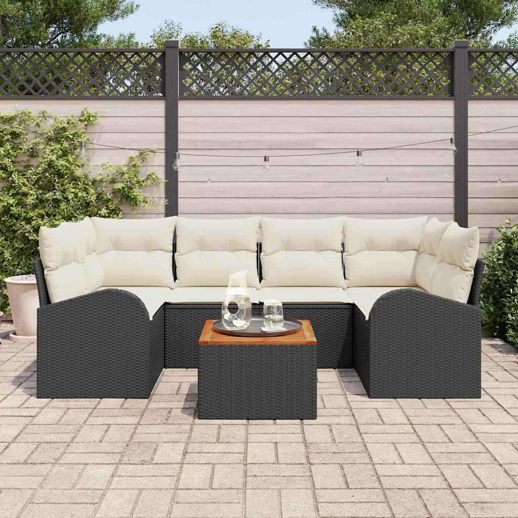 vidaXL Tuinbank Set met opslag 7 pcs Zwart en Crème poly rattan