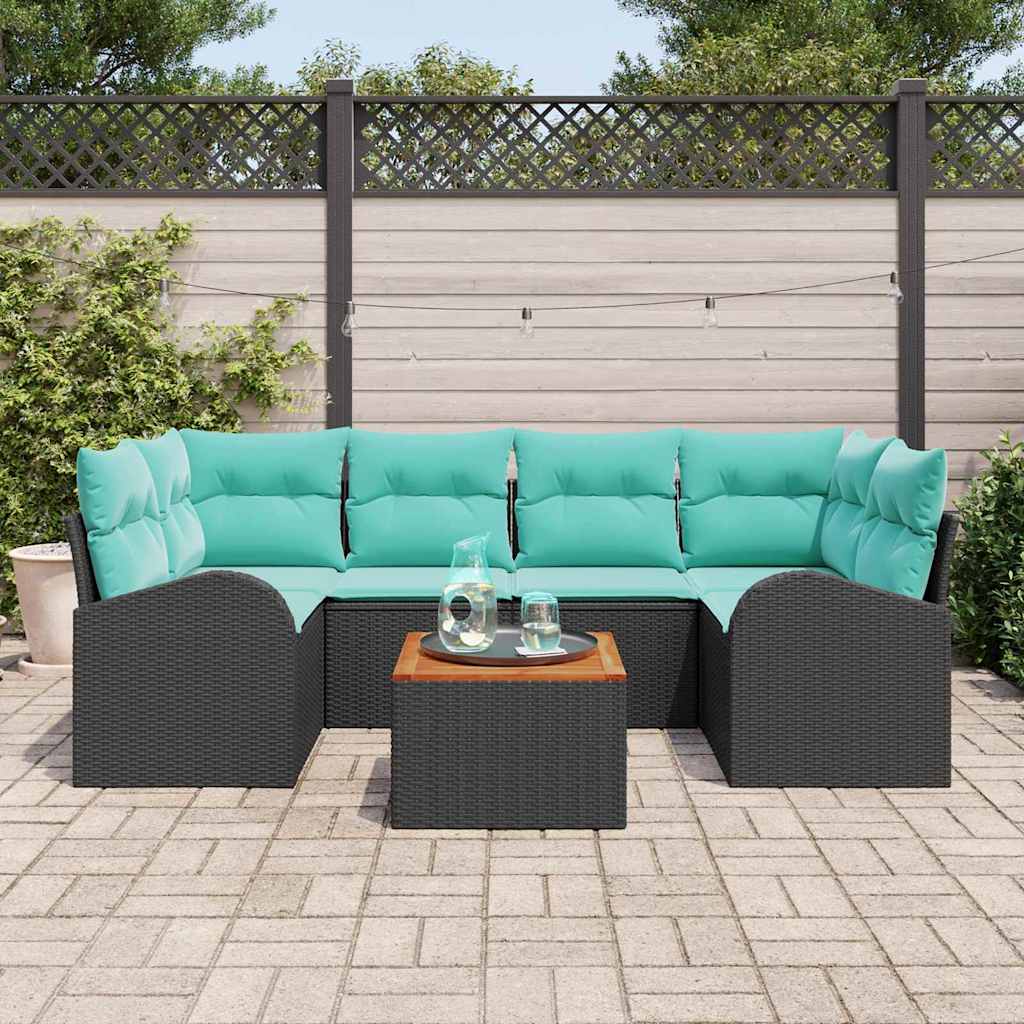 vidaXL Garden Storage Bench Set 7 pcs Black and Turquoise poly rattan