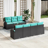 vidaXL Tuinbank Set met opslag 8 pcs Zwart en Turkoois poly rattan