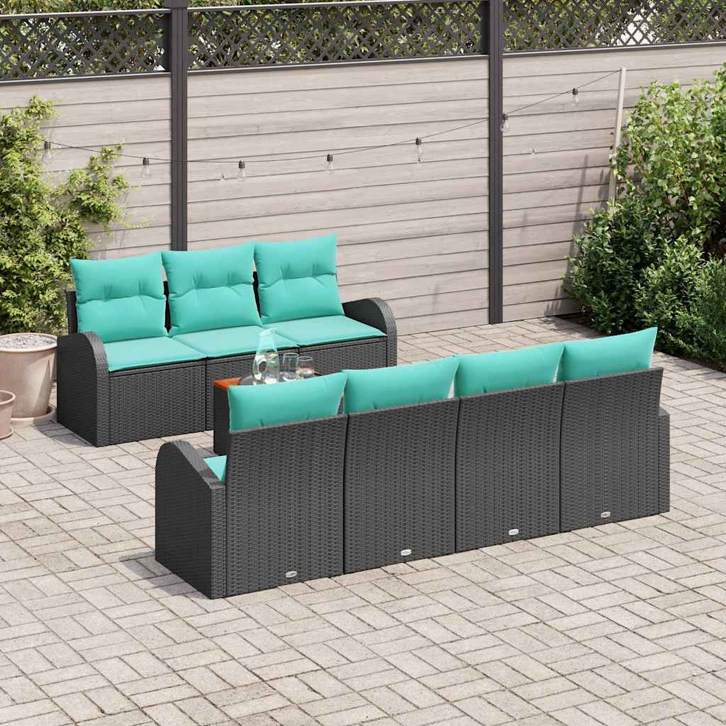 vidaXL Tuinbank Set met opslag 8 pcs Zwart en Turkoois poly rattan