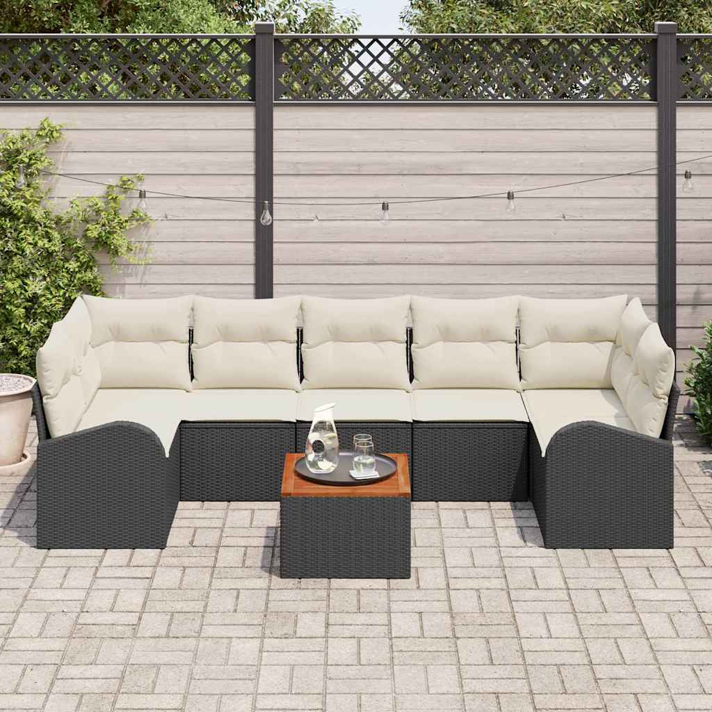 vidaXL Tuinbank Set met opslag 8 pcs Zwart en Crème poly rattan