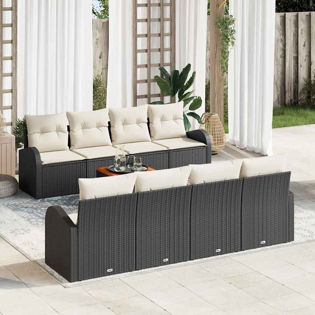 vidaXL Tuinbank Set met opslag 9 pcs Zwart en Crème poly rattan