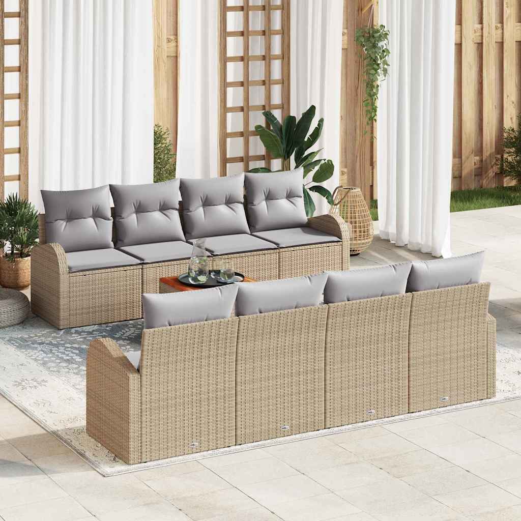 vidaXL Tuinbank Set met opslag 9 pcs Zwart en Crème poly rattan