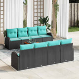 vidaXL Tuinbank Set met opslag 9 pcs Zwart en Turkoois poly rattan