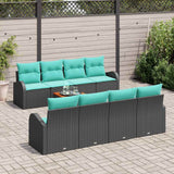 vidaXL Tuinbank Set met opslag 9 pcs Zwart en Turkoois poly rattan