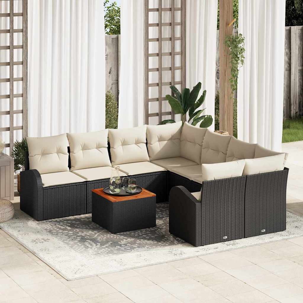 vidaXL Tuinbank Set met opslag 9 pcs Zwart en Crème poly rattan
