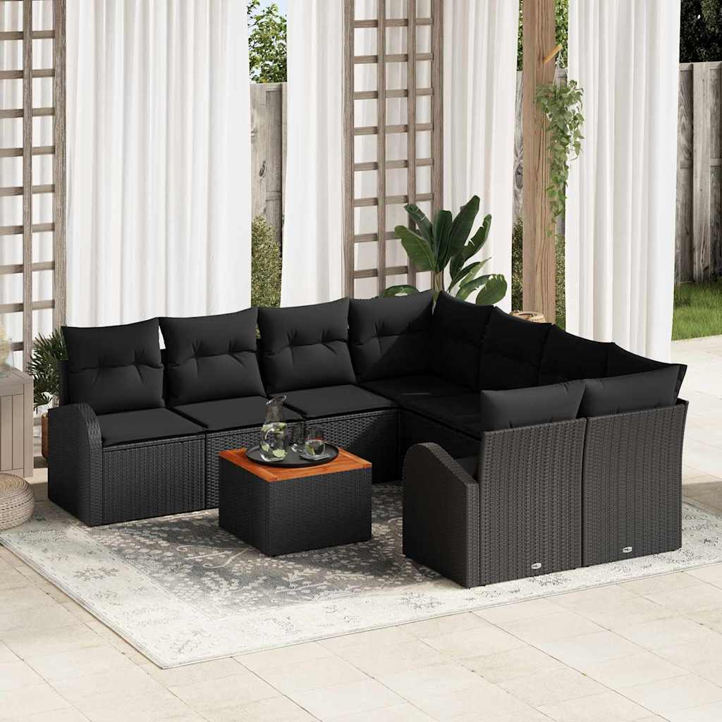 vidaXL Tuinbank Set met opslag 9 pcs Zwart en Crème poly rattan