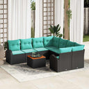 vidaXL Garden Lounge Set with Storage 9 pcs Black and Turquoise poly rattan