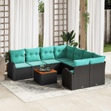 vidaXL Garden Lounge Set with Storage 9 pcs Black and Turquoise poly rattan