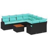 vidaXL Garden Lounge Set with Storage 9 pcs Black and Turquoise poly rattan