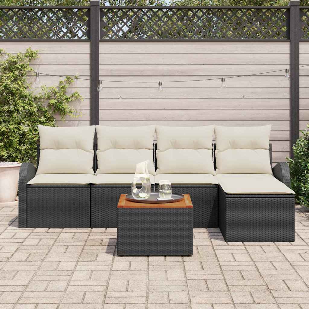 vidaXL Tuinbank Set met opslag 6 pcs Zwart en Crème poly rattan