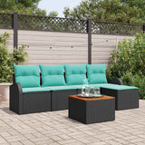 vidaXL Garden Lounge Set with Storage 6 Pieces Black and Turquoise Poly Rattan
