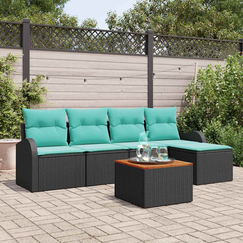 vidaXL Garden Lounge Set with Storage 6 Pieces Black and Turquoise Poly Rattan