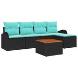 vidaXL Garden Lounge Set with Storage 6 Pieces Black and Turquoise Poly Rattan