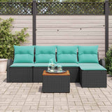 vidaXL Garden Lounge Set with Storage 6 Pieces Black and Turquoise Poly Rattan