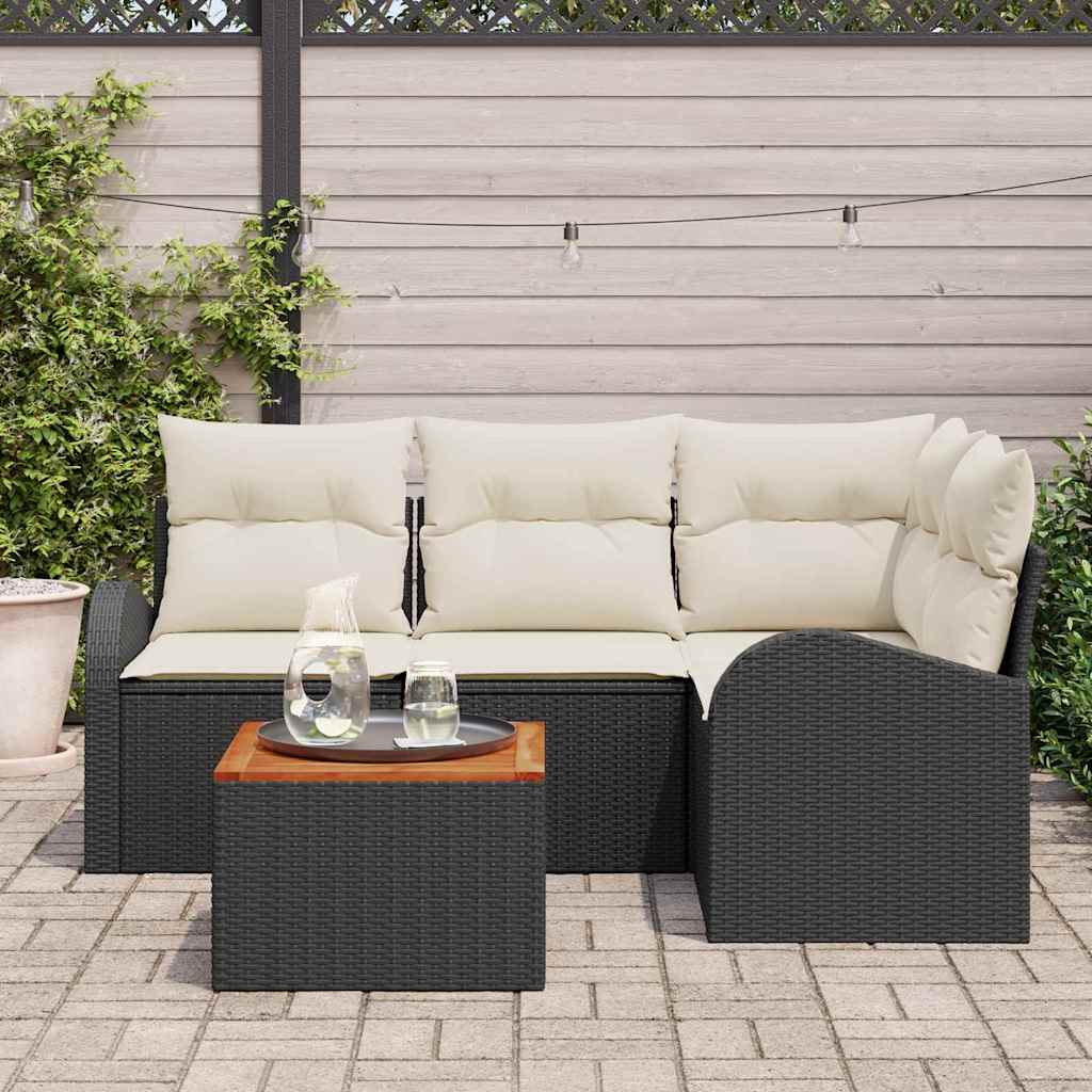 vidaXL Tuinbank Set met opslag 5 pcs Zwart en Crème poly rattan