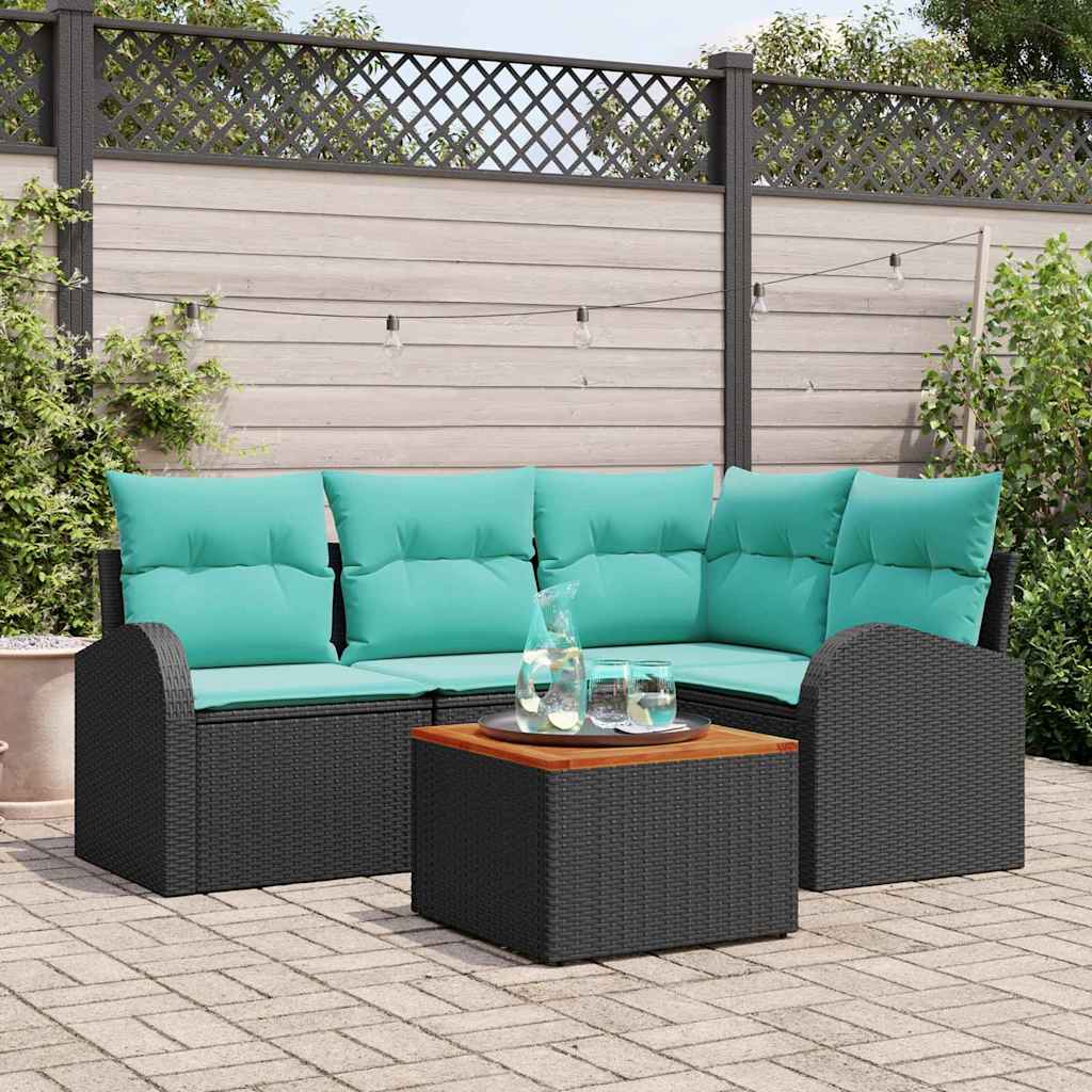vidaXL Garden Sofa Set with Storage 5 pcs Black and Turquoise poly rattan