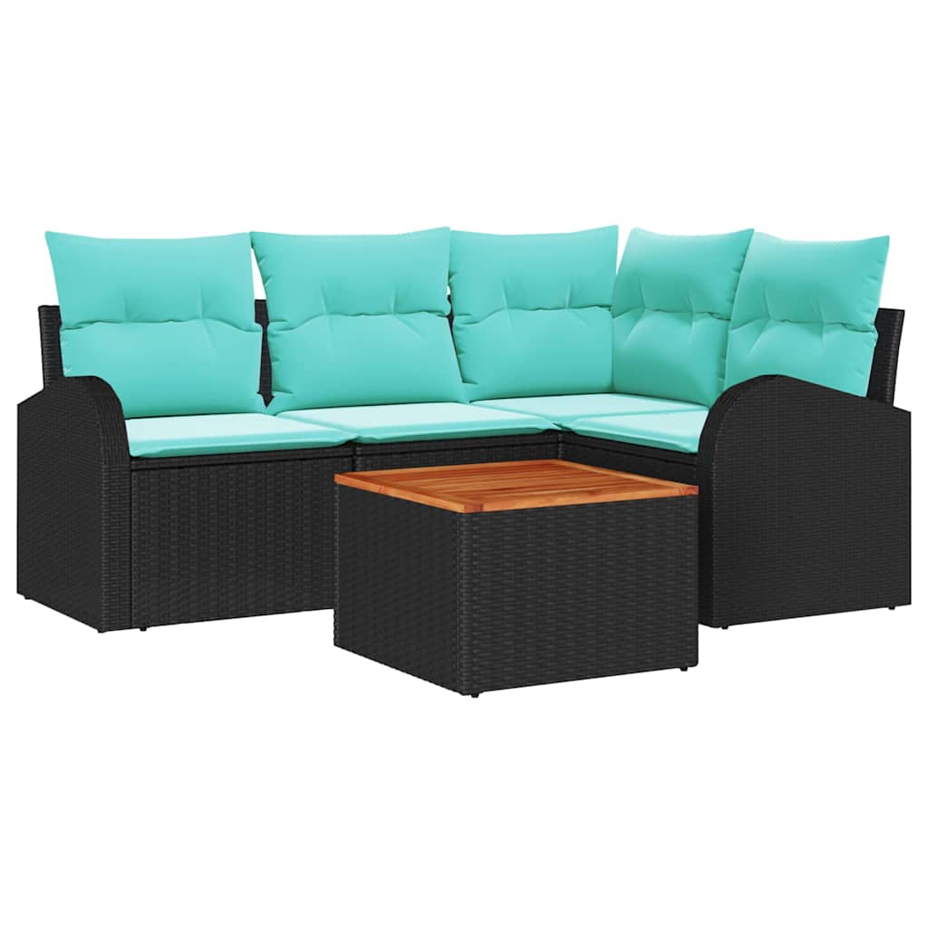 vidaXL Garden Sofa Set with Storage 5 pcs Black and Turquoise poly rattan