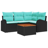 vidaXL Garden Sofa Set with Storage 5 pcs Black and Turquoise poly rattan