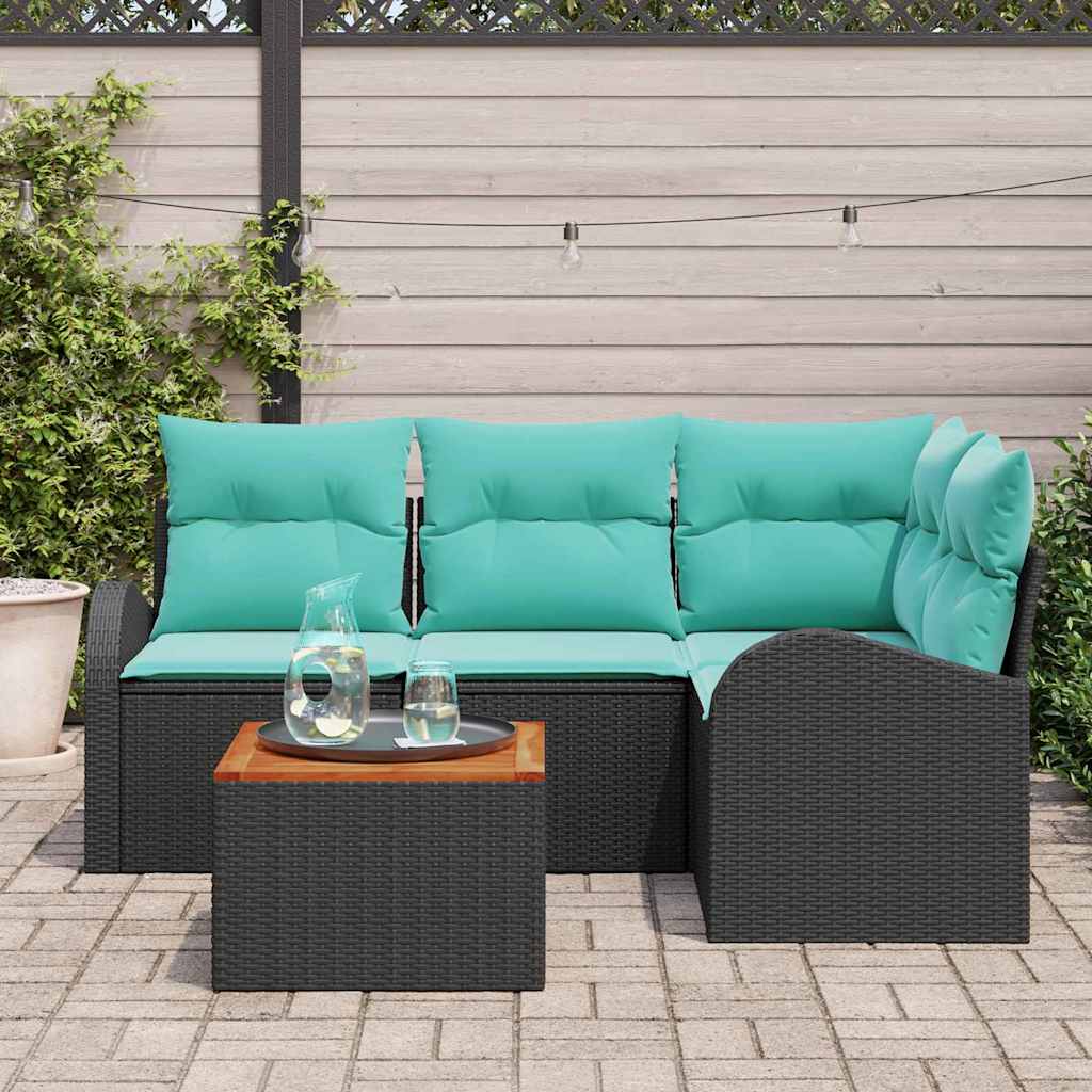 vidaXL Garden Sofa Set with Storage 5 pcs Black and Turquoise poly rattan