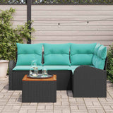 vidaXL Garden Sofa Set with Storage 5 pcs Black and Turquoise poly rattan