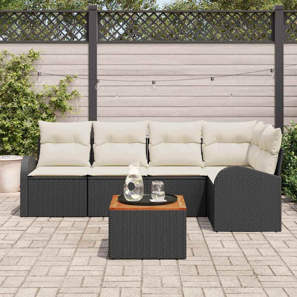 vidaXL Tuinbank Set met opslag 6 pcs Zwart en Crème poly rattan