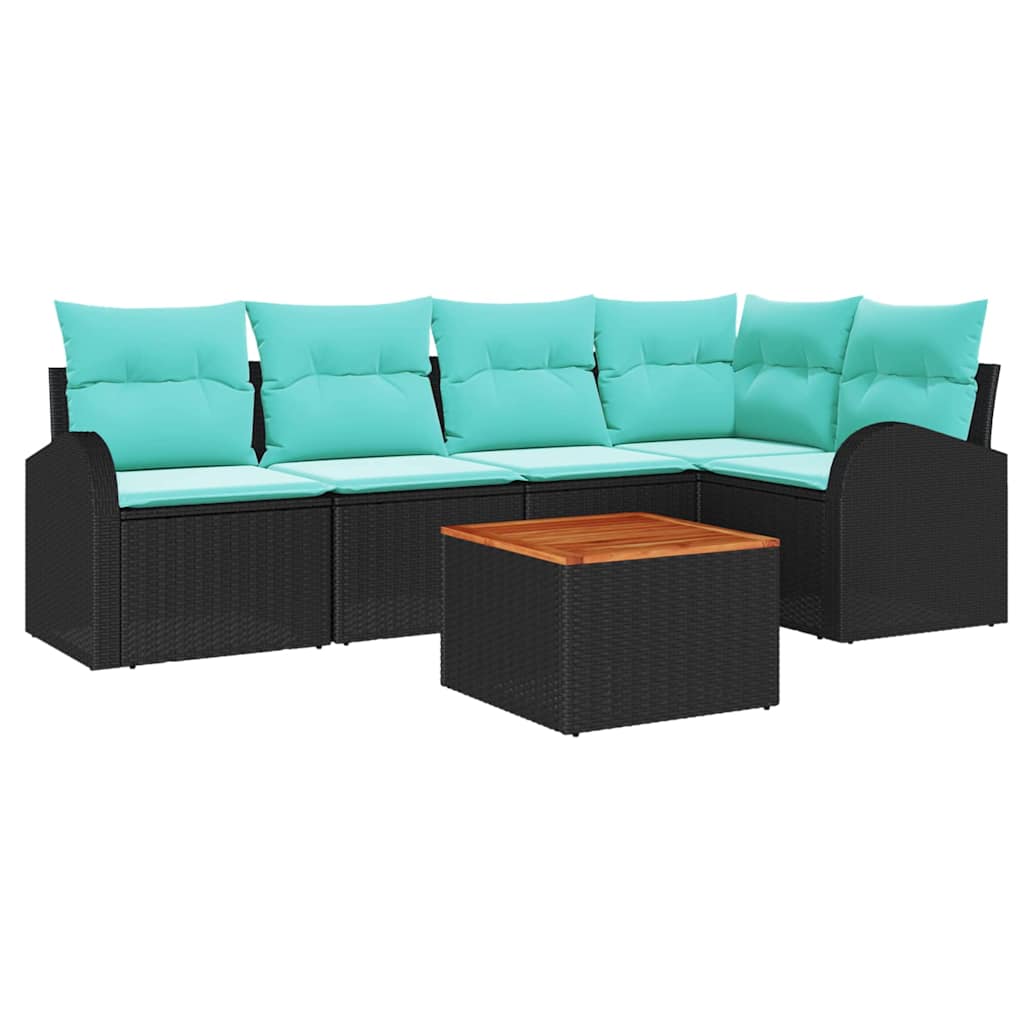 vidaXL Tuinbank Set met opslag 6 pcs Zwart en Turkoois poly rattan