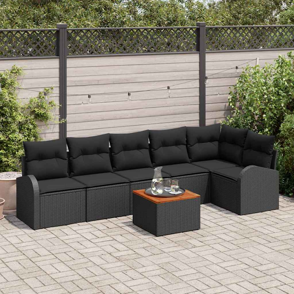 vidaXL Tuinbank Set met opslag 7 pcs Zwart en Crème poly rattan