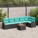 vidaXL Tuinbank Set met opslag 7 pcs Zwart en Turkoois poly rattan