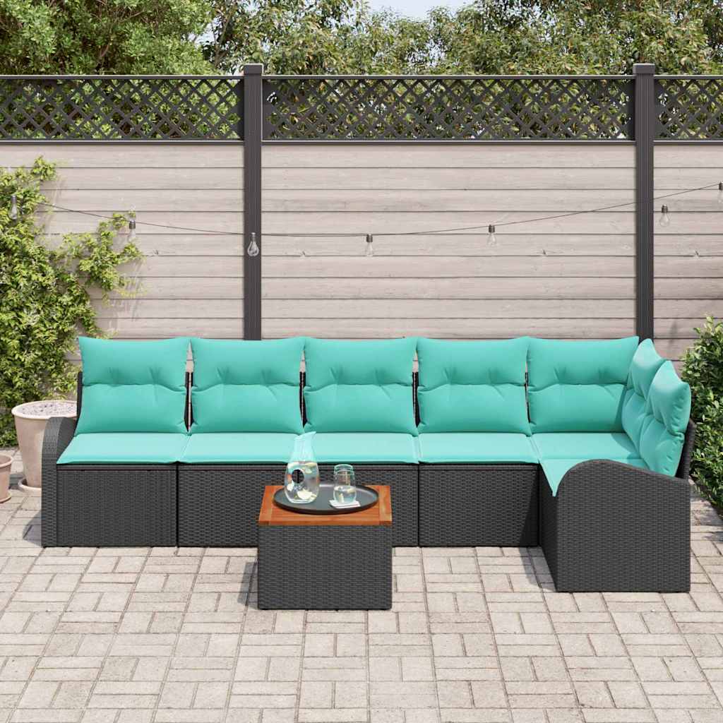 vidaXL Tuinbank Set met opslag 7 pcs Zwart en Turkoois poly rattan