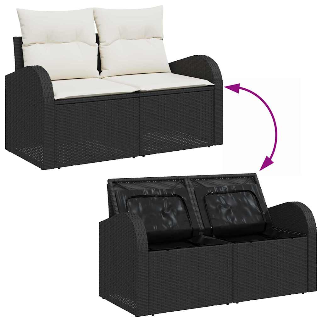 vidaXL Tuinbank Set met opslag 9 pcs Zwart en Crème poly rattan