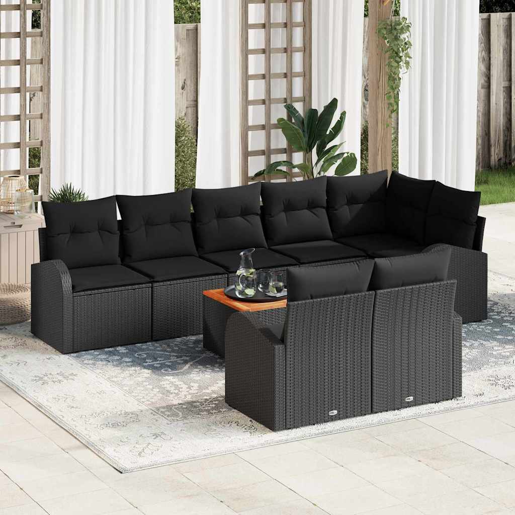 vidaXL Tuinbank Set met opslag 9 pcs Zwart en Crème poly rattan