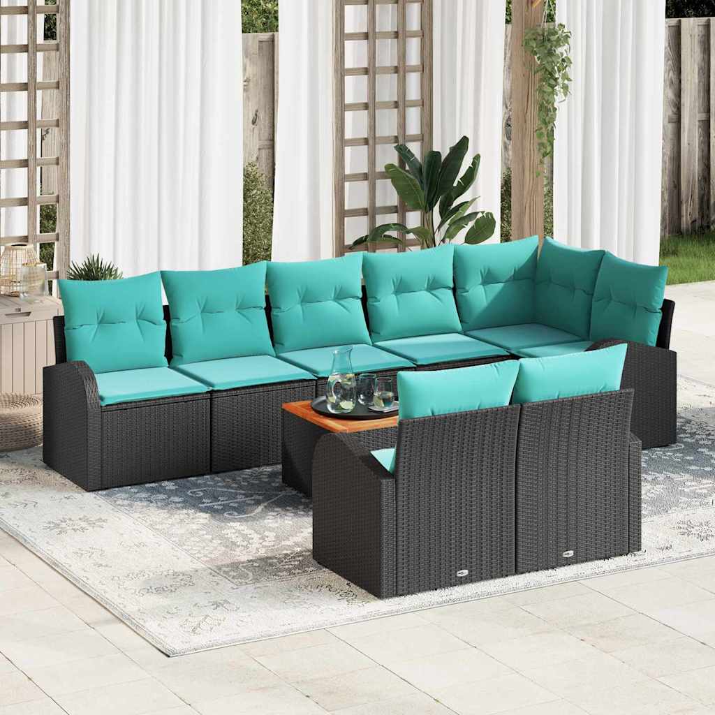 vidaXL Tuinbank Set met opslag 9 pcs Zwart en Turkoois poly rattan